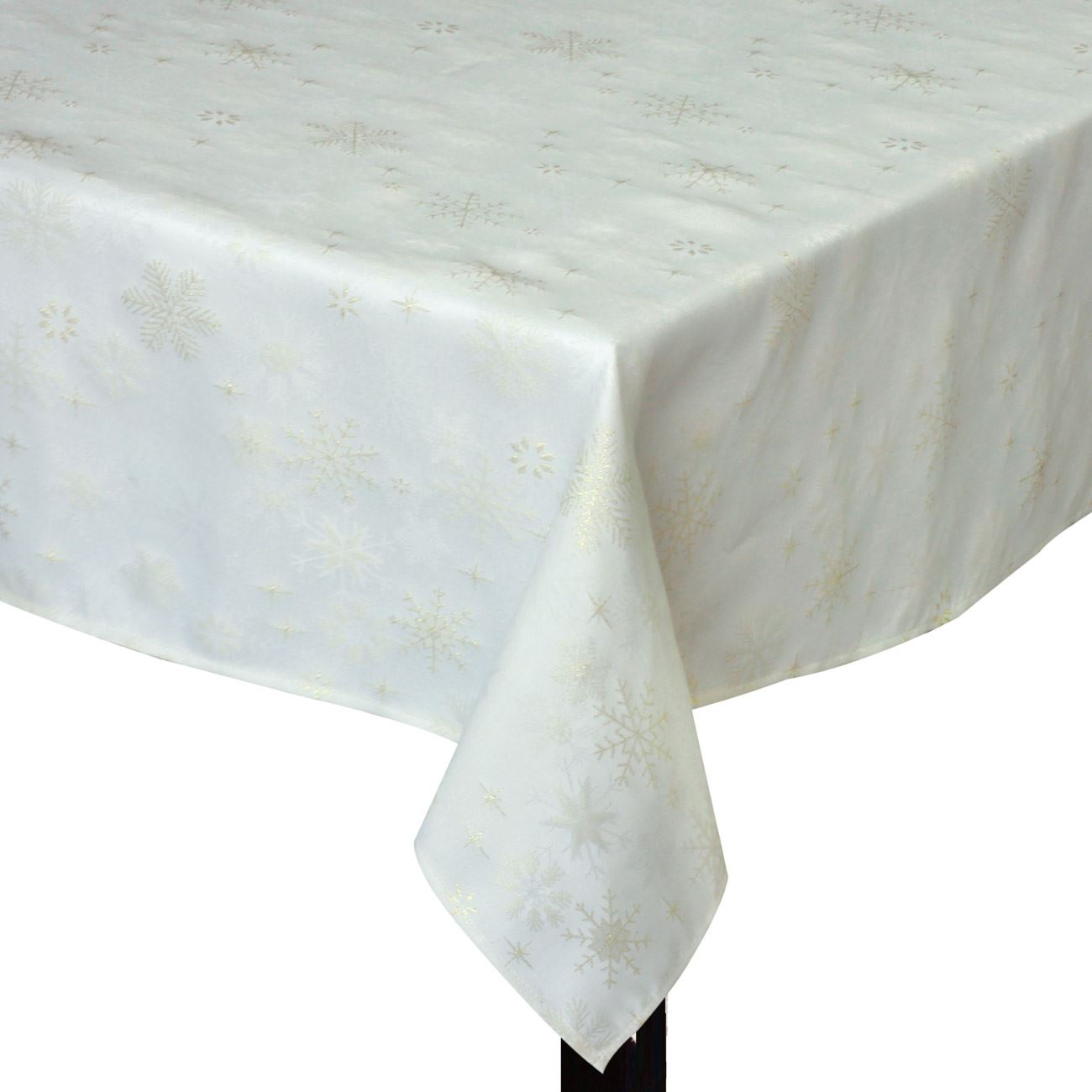 Fata de Masa de Craciun, New Line, Model cu Fulgi, 120x120 cm, Poliester, Gri/Auriu